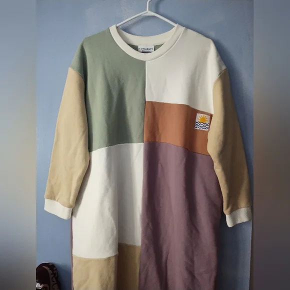 L.F. MARKEY Anders Pastel Patchwork Fleece Sweatshirt Dress S/M - Picture 6 of 10